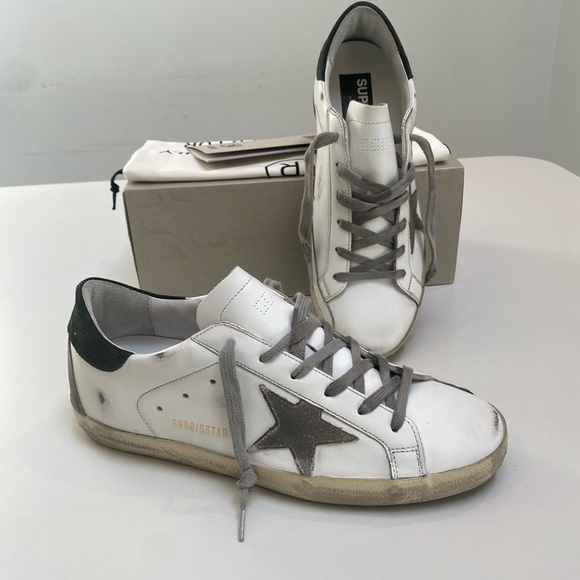 Golden Goose Superstar Sneaker White Leather/Green Suede/Gray sz 41 New in Box - Picture 9 of 13